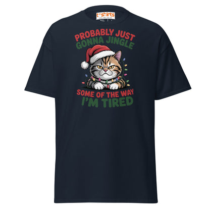 Tired Cat Christmas T-Shirt – Funny Festive Lazy Cat Tee - Navy - T-Shirts Online