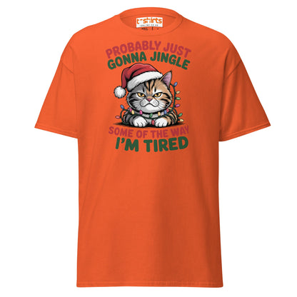 Tired Cat Christmas T-Shirt – Funny Festive Lazy Cat Tee - Orange - T-Shirts Online