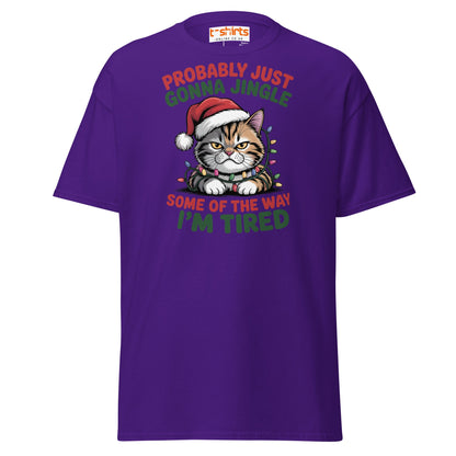 Tired Cat Christmas T-Shirt – Funny Festive Lazy Cat Tee - Purple - T-Shirts Online