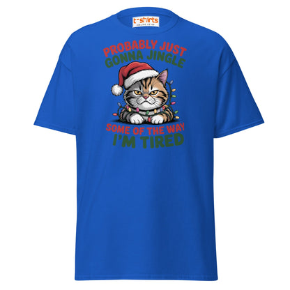 Tired Cat Christmas T-Shirt – Funny Festive Lazy Cat Tee - Royal - T-Shirts Online