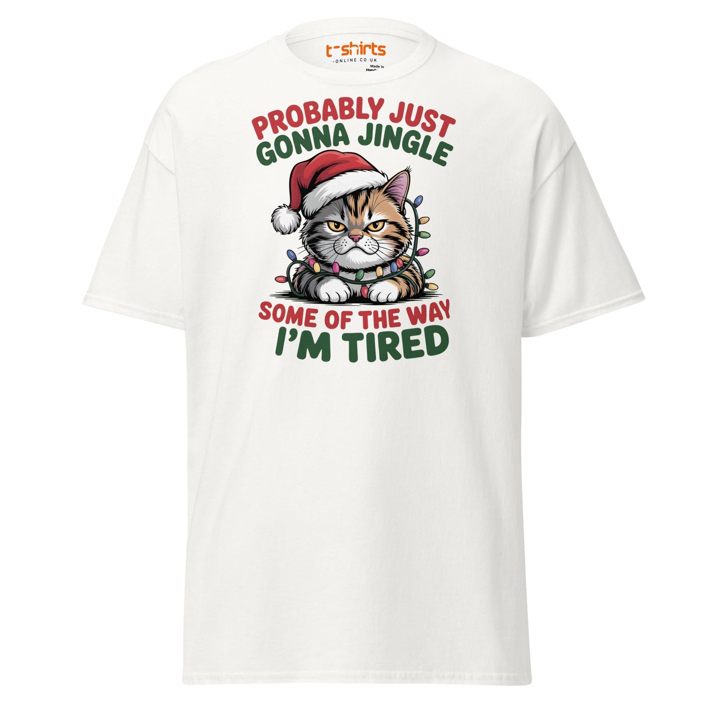 Tired Cat Christmas T-Shirt – Funny Festive Lazy Cat Tee - White - T-Shirts Online