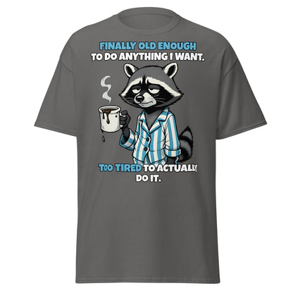 Tired Raccoon Funny Adulting T-Shirt - Charcoal - T-Shirts Online