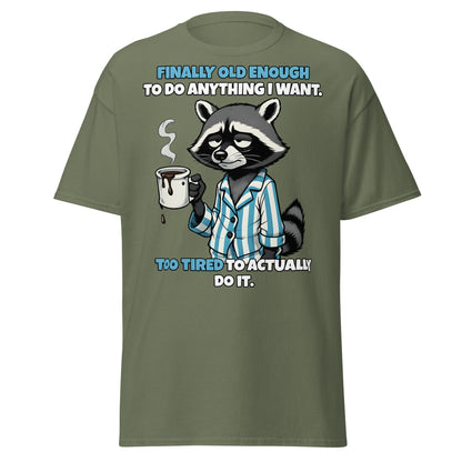 Tired Raccoon Funny Adulting T-Shirt - Military Green - T-Shirts Online