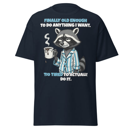 Tired Raccoon Funny Adulting T-Shirt - Navy - T-Shirts Online