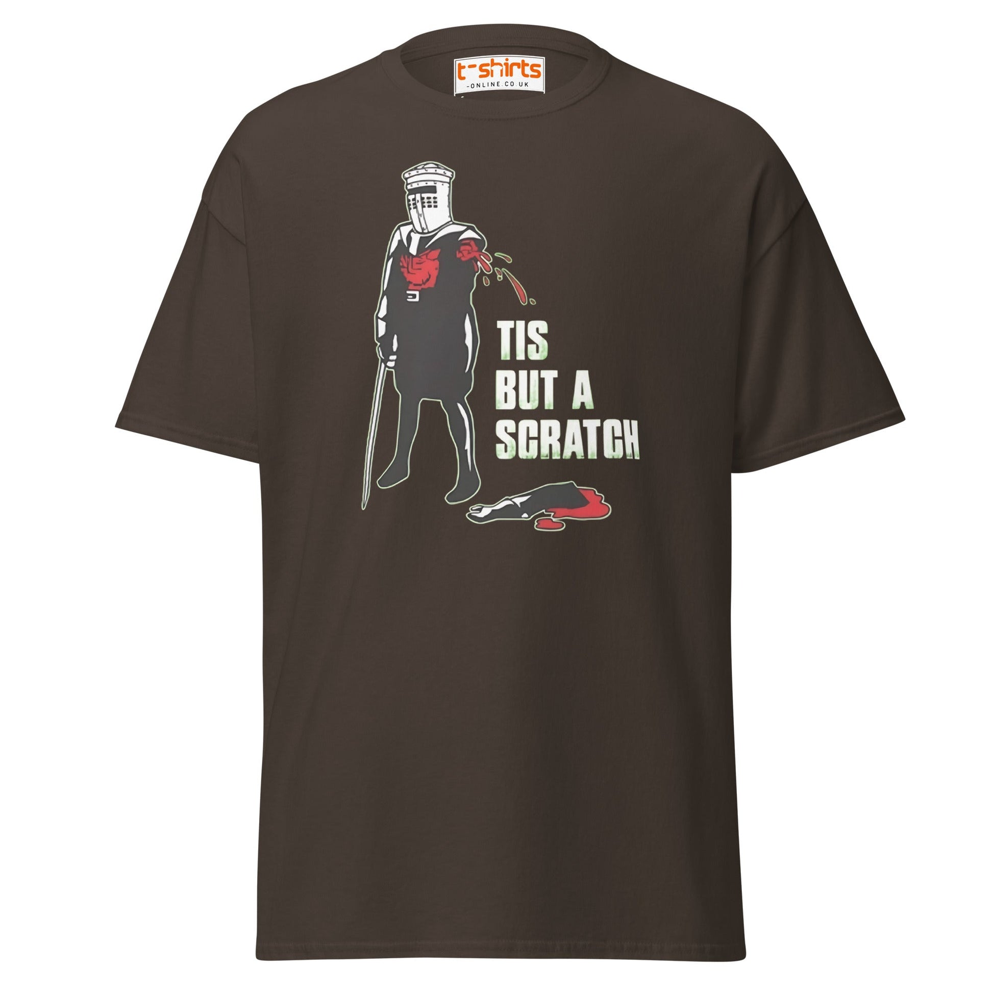 Tis But a Scratch T-Shirt – Funny Knight Parody Tee - Dark Chocolate - T-Shirts Online