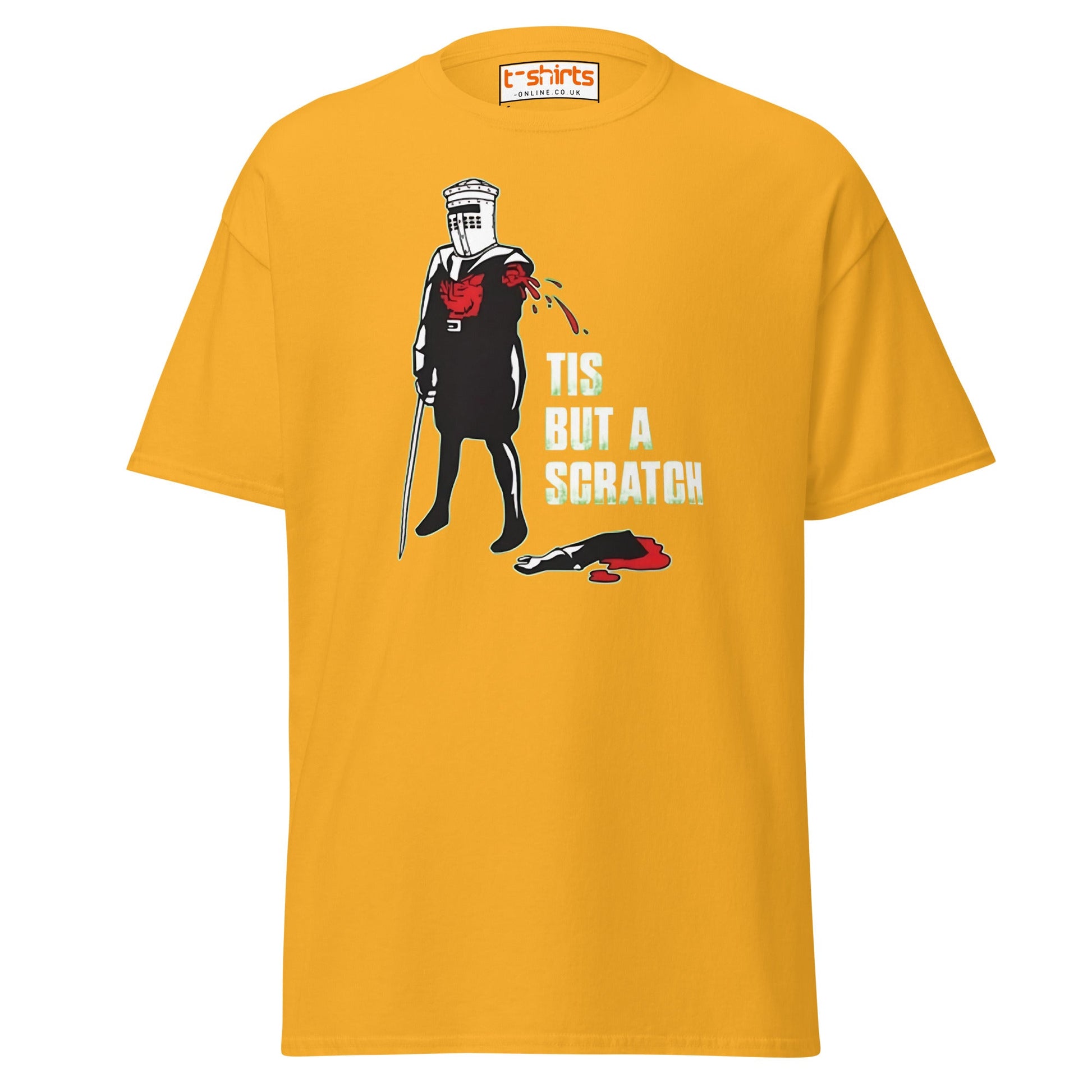 Tis But a Scratch T-Shirt – Funny Knight Parody Tee - Gold - T-Shirts Online