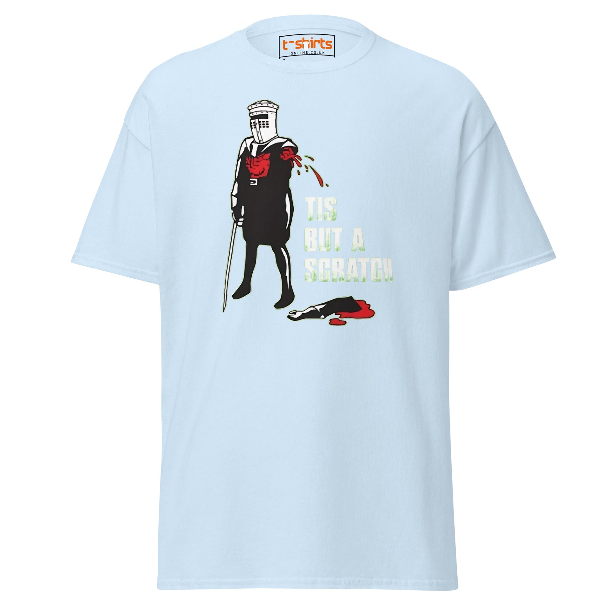 Tis But a Scratch T-Shirt – Funny Knight Parody Tee - Light Blue - T-Shirts Online