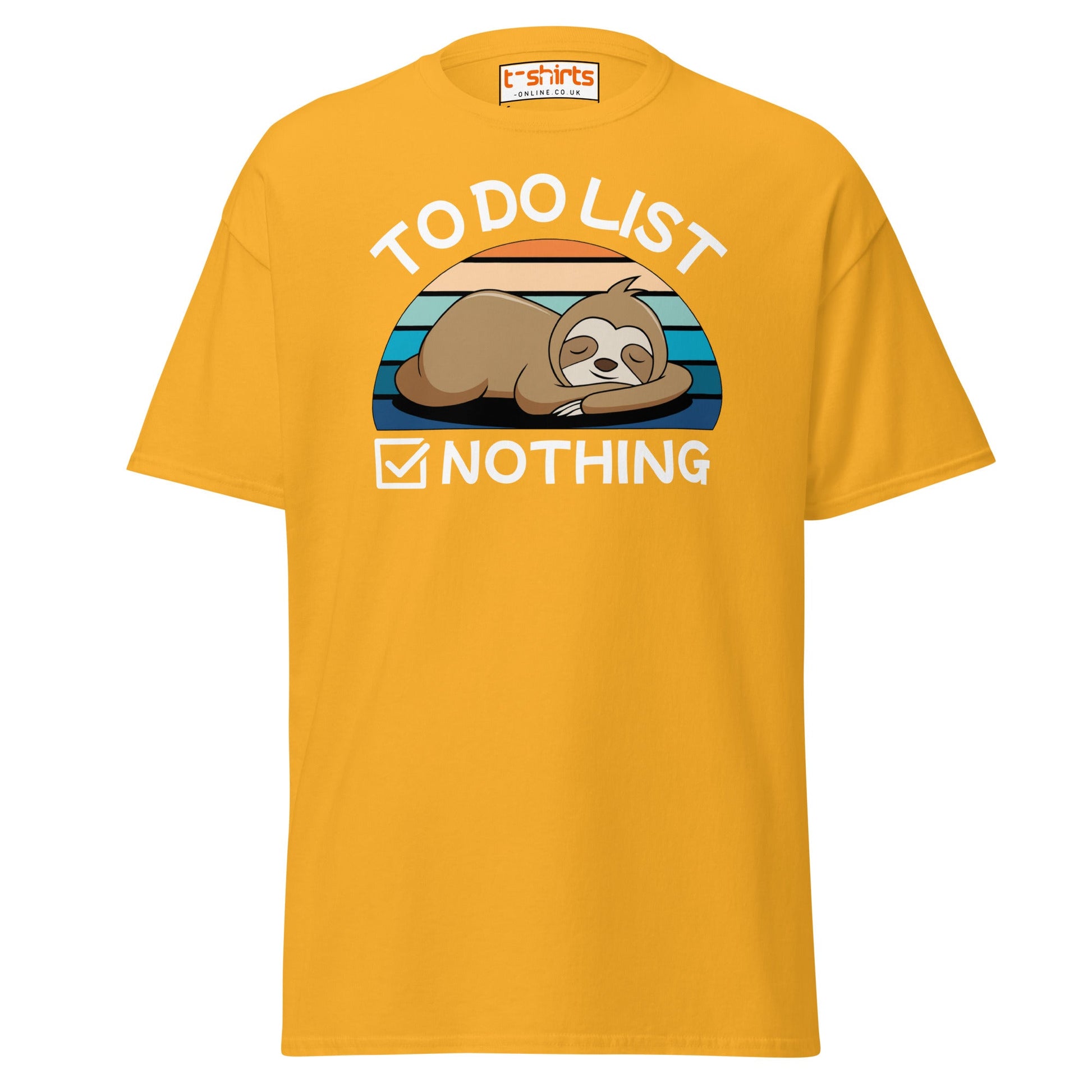 To Do List Nothing T-Shirt – Funny Lazy Sloth Tee - Gold - T-Shirts Online