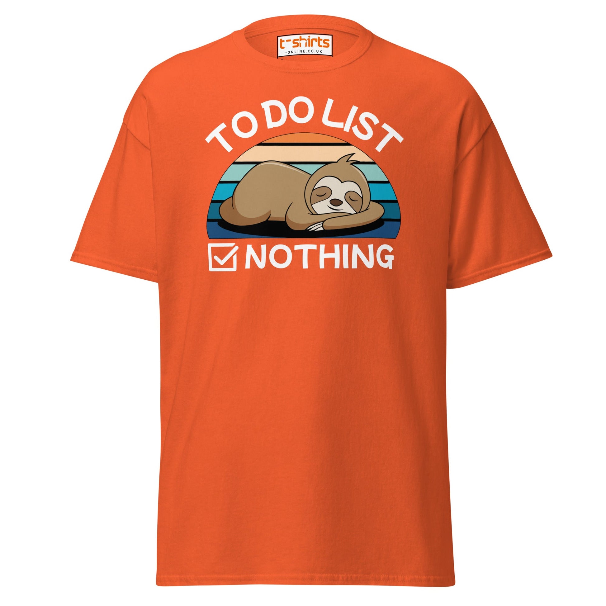 To Do List Nothing T-Shirt – Funny Lazy Sloth Tee - Orange - T-Shirts Online