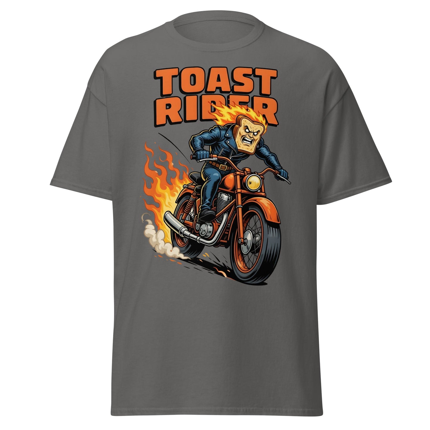 Toast Rider Biker T-Shirt - Funny Food Pun Tee - Charcoal - T-Shirts Online