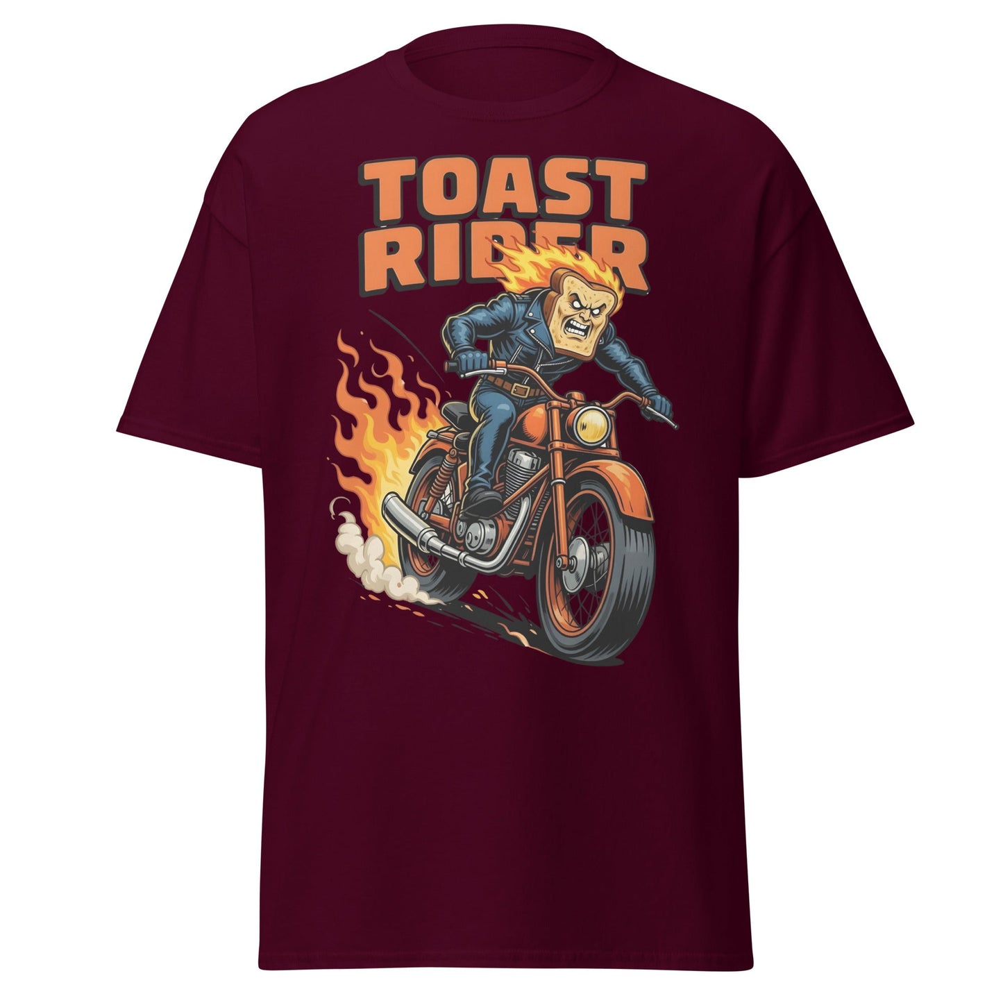 Toast Rider Biker T-Shirt - Funny Food Pun Tee - Maroon - T-Shirts Online
