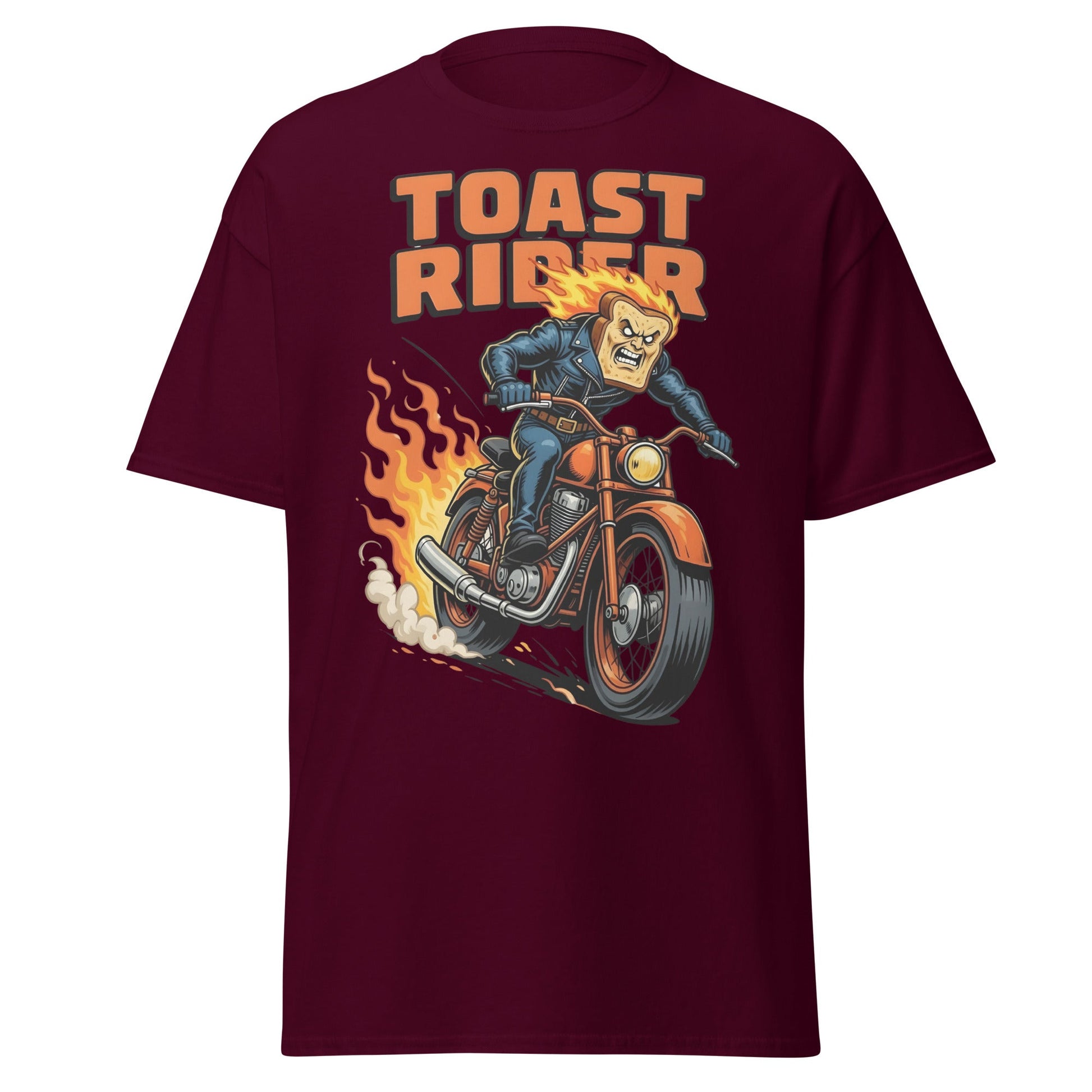 Toast Rider Biker T-Shirt - Funny Food Pun Tee - Maroon - T-Shirts Online