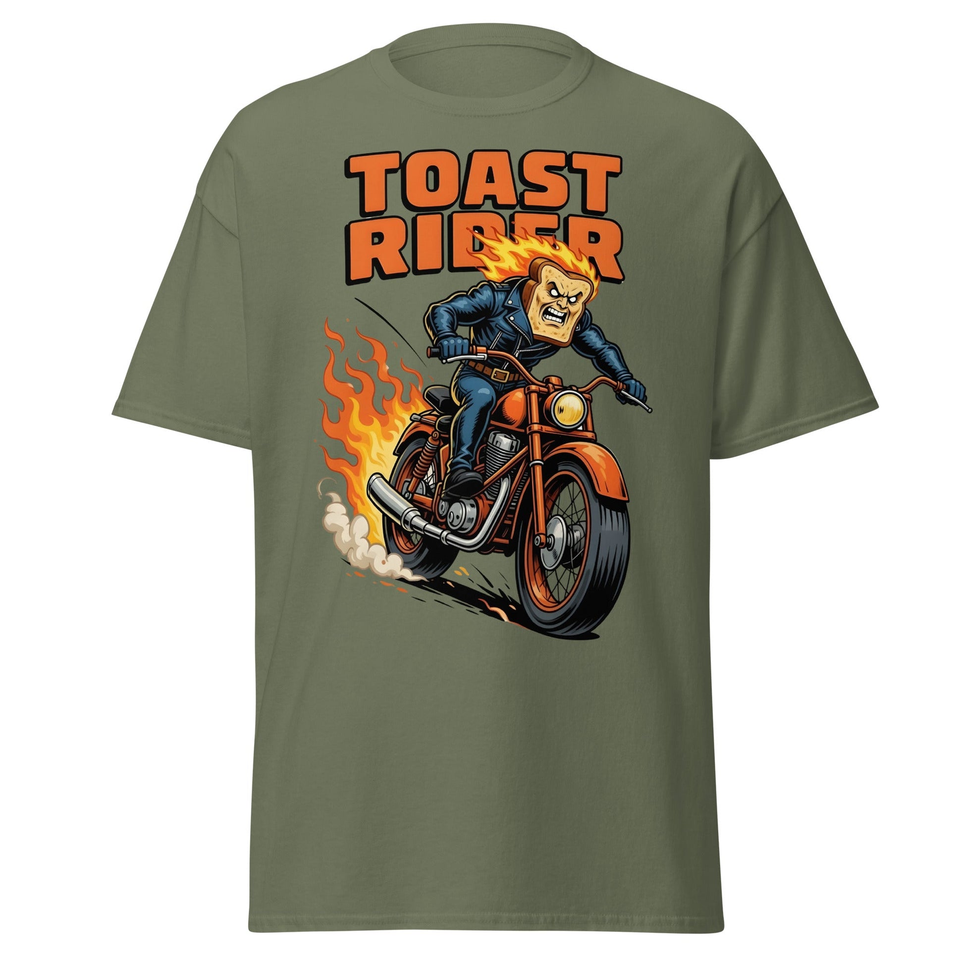 Toast Rider Biker T-Shirt - Funny Food Pun Tee - Military Green - T-Shirts Online