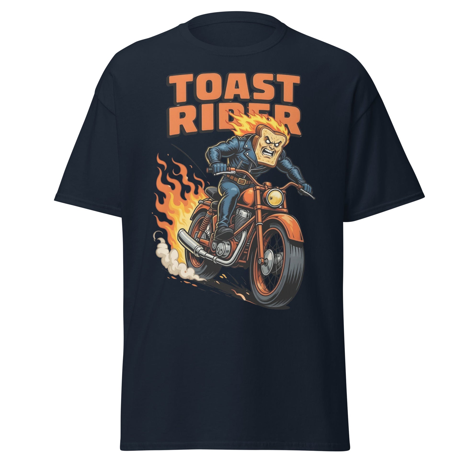 Toast Rider Biker T-Shirt - Funny Food Pun Tee - Navy - T-Shirts Online