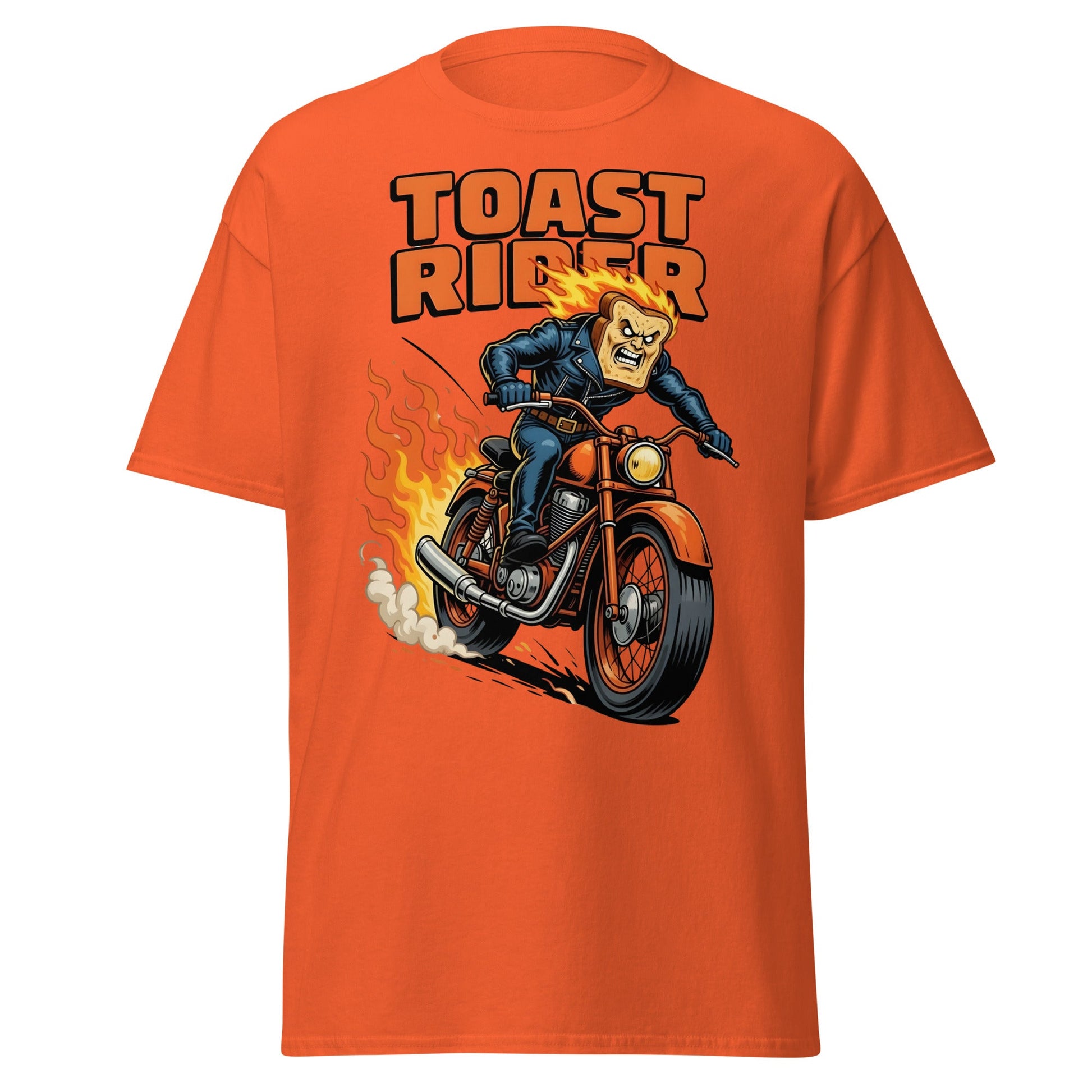 Toast Rider Biker T-Shirt - Funny Food Pun Tee - Orange - T-Shirts Online
