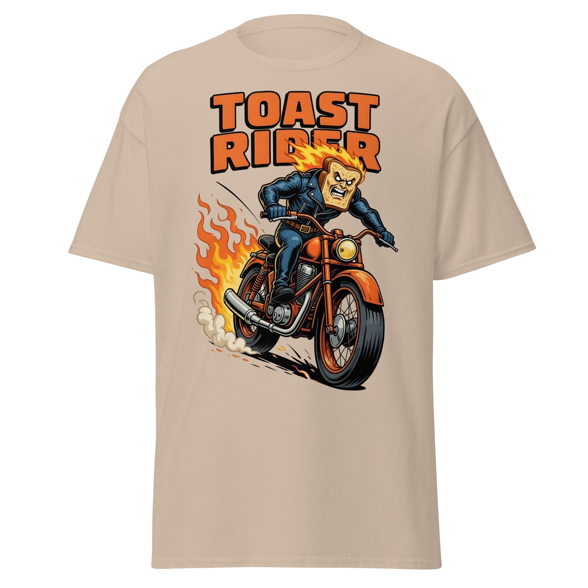 Toast Rider Biker T-Shirt - Funny Food Pun Tee - Sand - T-Shirts Online