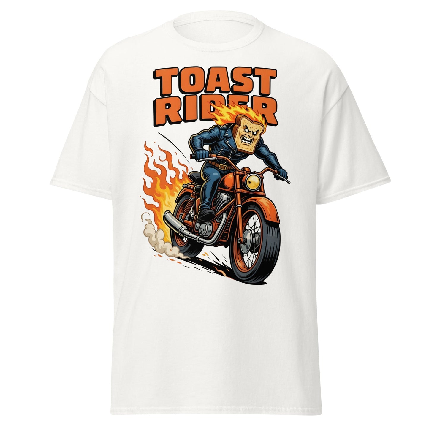 Toast Rider Biker T-Shirt - Funny Food Pun Tee - White - T-Shirts Online