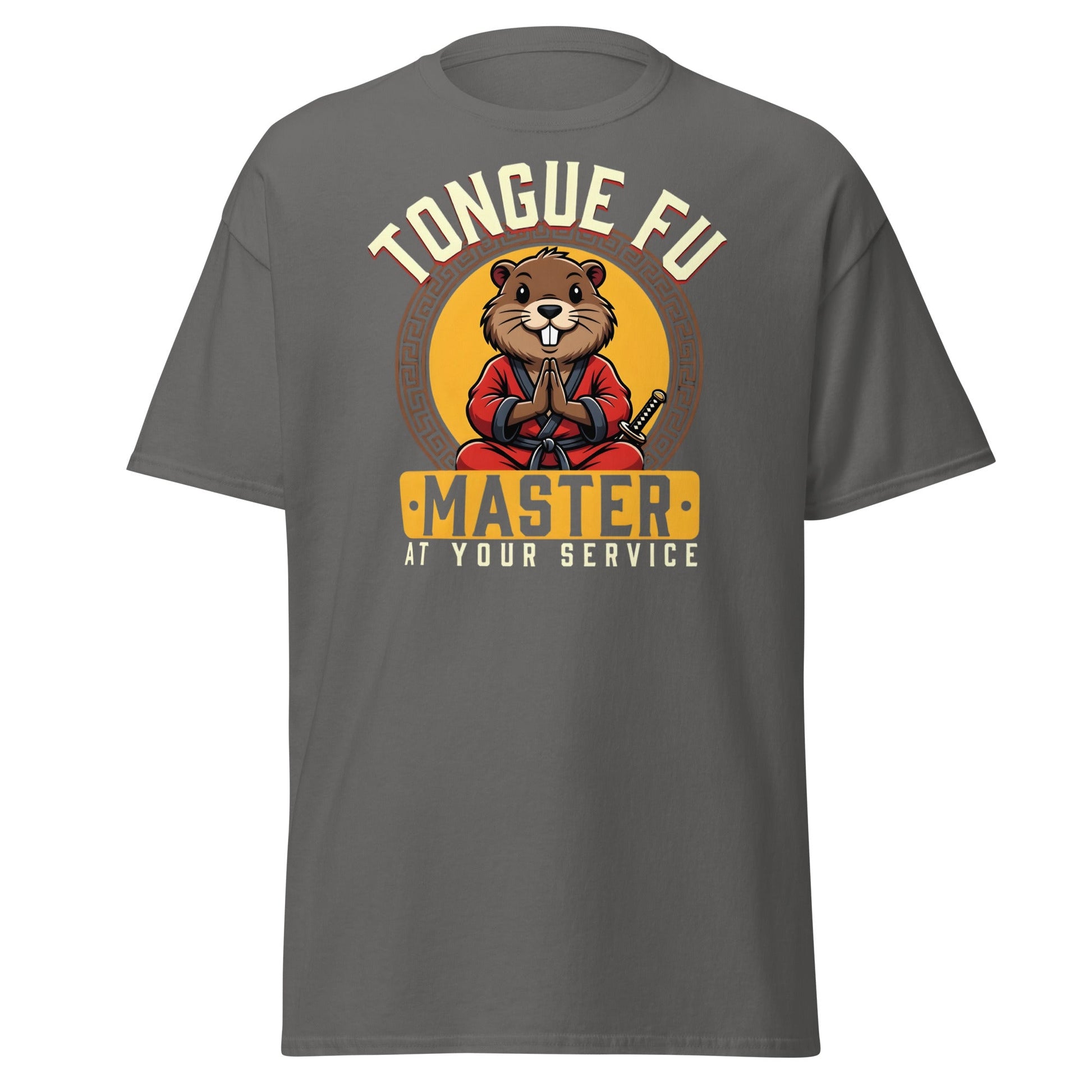 Tongue Fu Master T-Shirt | Funny Beaver Martial Arts Tee - Charcoal - T-Shirts Online