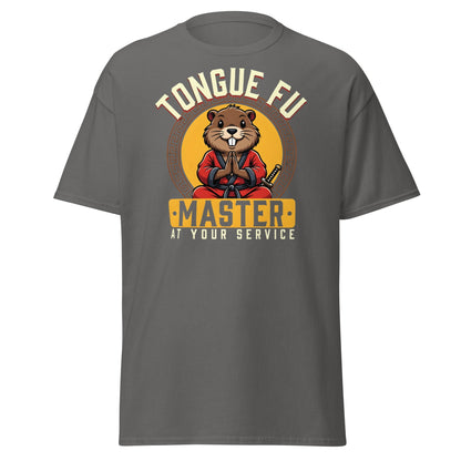 Tongue Fu Master T-Shirt | Funny Beaver Martial Arts Tee - Charcoal - T-Shirts Online
