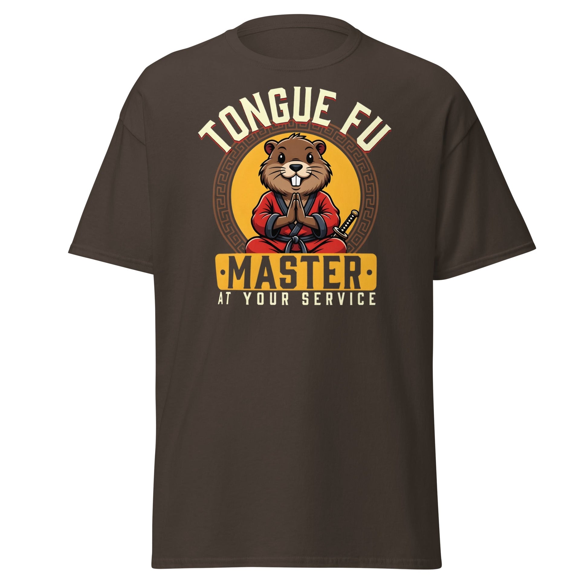 Tongue Fu Master T-Shirt | Funny Beaver Martial Arts Tee - Dark Chocolate - T-Shirts Online