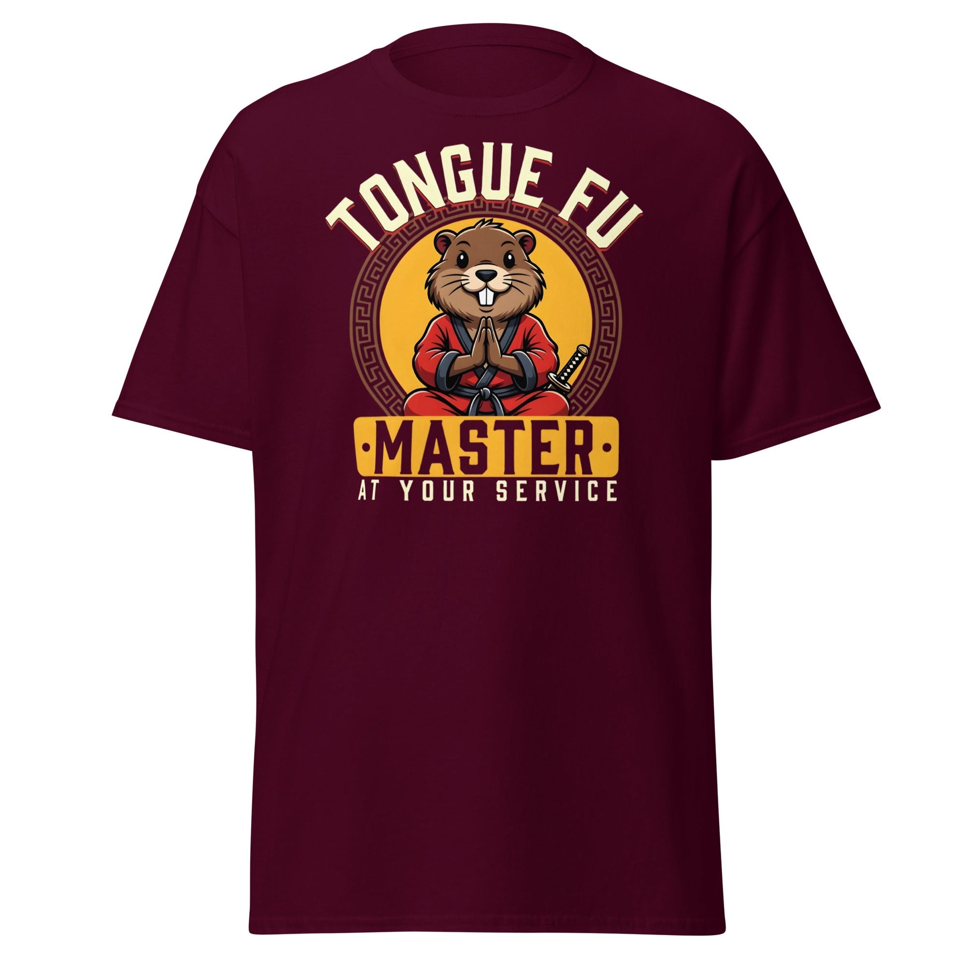 Tongue Fu Master T-Shirt | Funny Beaver Martial Arts Tee - Maroon - T-Shirts Online