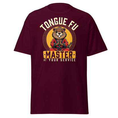 Tongue Fu Master T-Shirt | Funny Beaver Martial Arts Tee - Maroon - T-Shirts Online