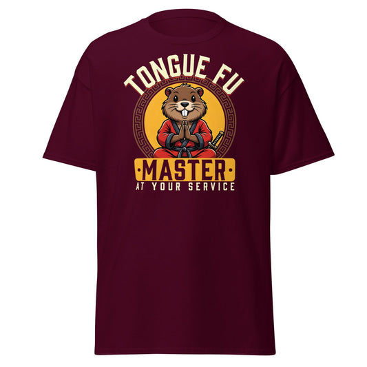 Tongue Fu Master T-Shirt | Funny Beaver Martial Arts Tee - Maroon - T-Shirts Online