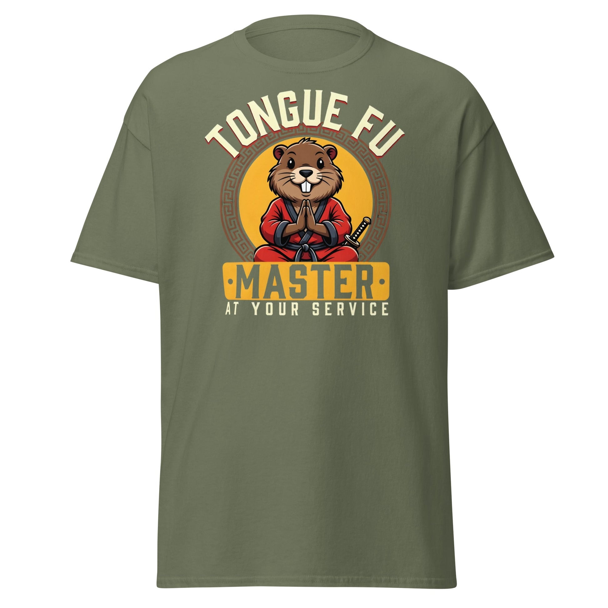 Tongue Fu Master T-Shirt | Funny Beaver Martial Arts Tee - Military Green - T-Shirts Online