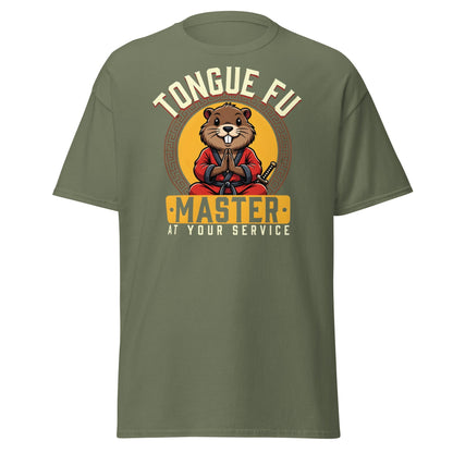 Tongue Fu Master T-Shirt | Funny Beaver Martial Arts Tee - Military Green - T-Shirts Online