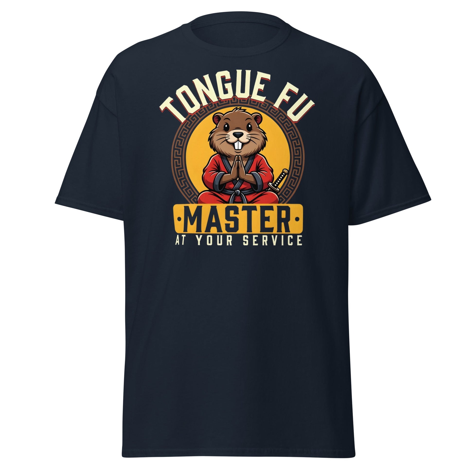 Tongue Fu Master T-Shirt | Funny Beaver Martial Arts Tee - Navy - T-Shirts Online