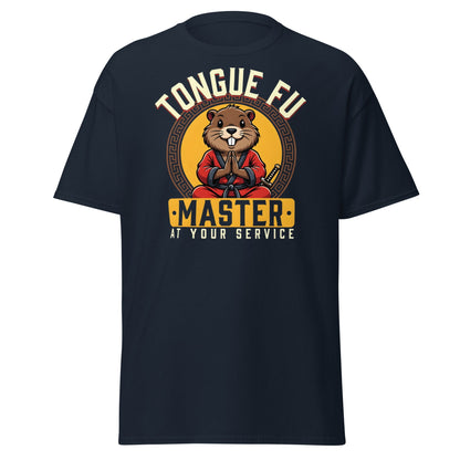 Tongue Fu Master T-Shirt | Funny Beaver Martial Arts Tee - Navy - T-Shirts Online