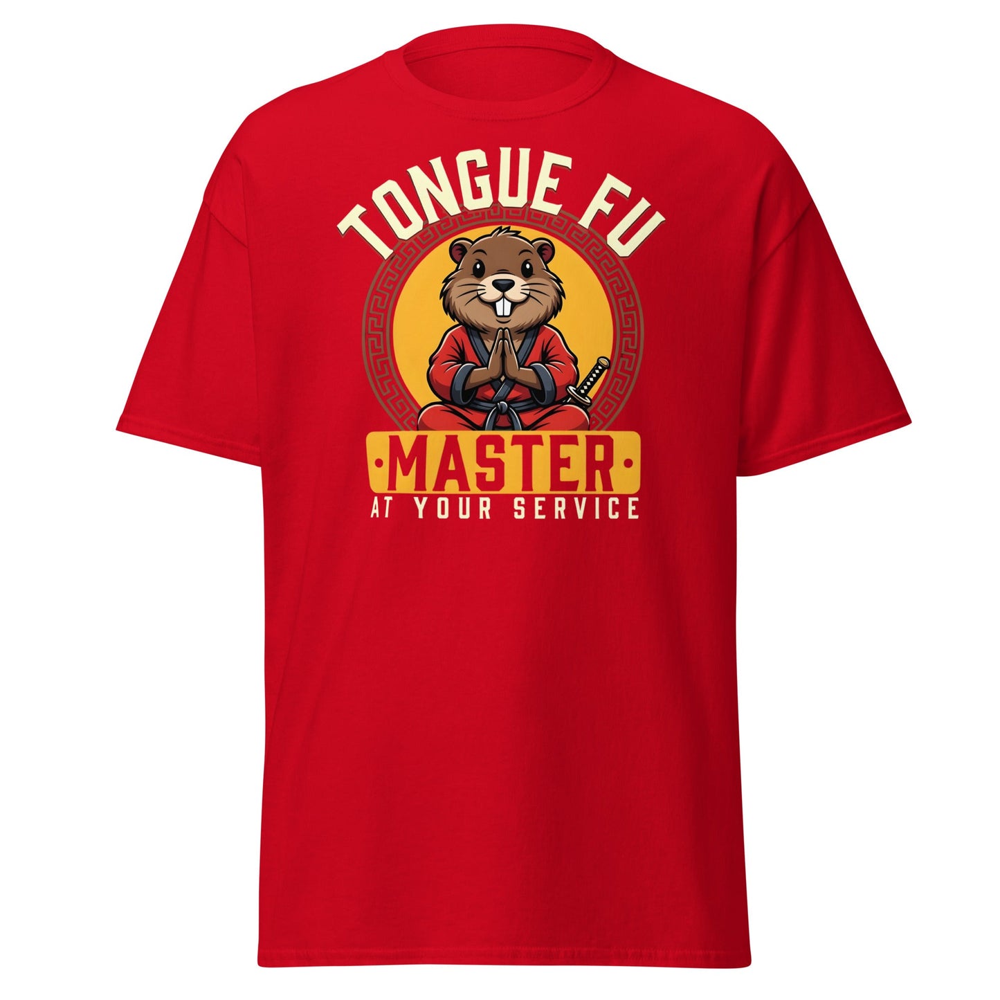 Tongue Fu Master T-Shirt | Funny Beaver Martial Arts Tee - Red - T-Shirts Online