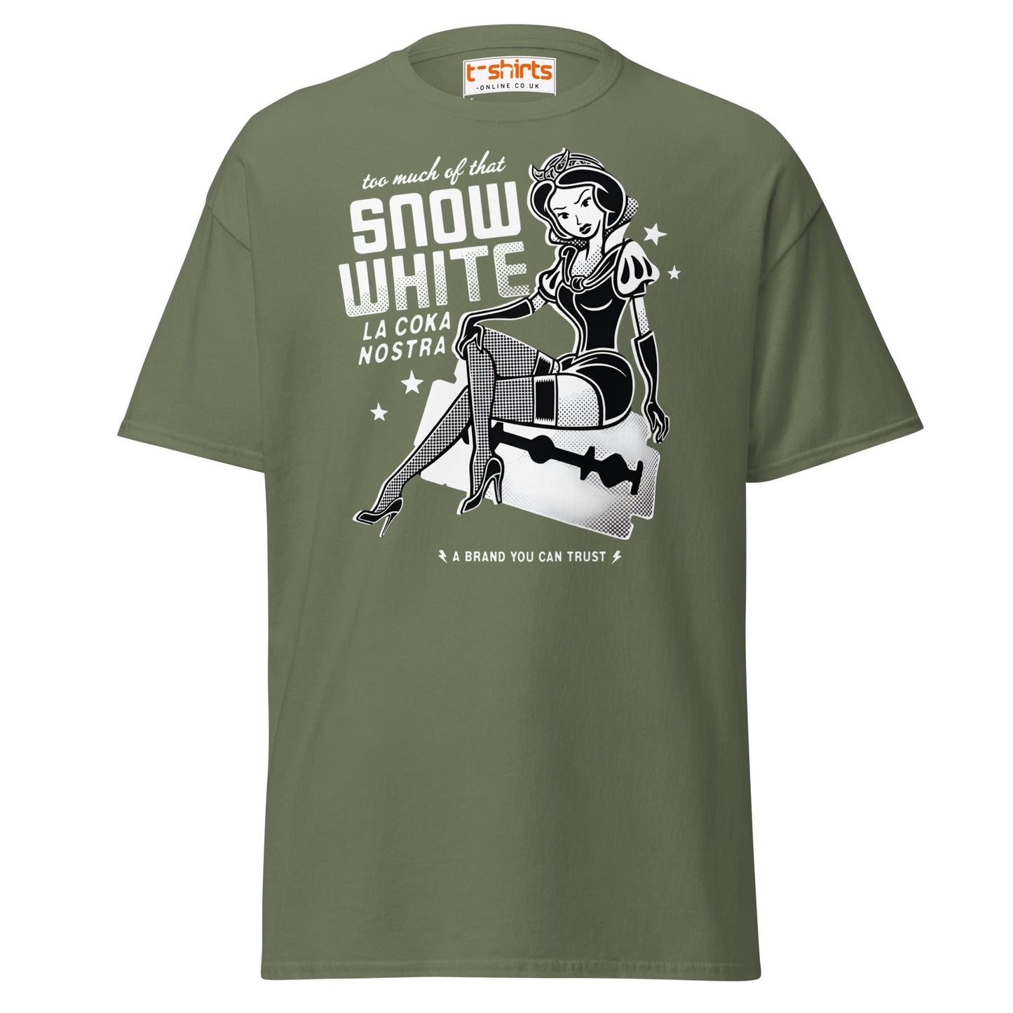 Too Much of That Snow White Funny Adult T-Shirt - Military Green - T-Shirts Online