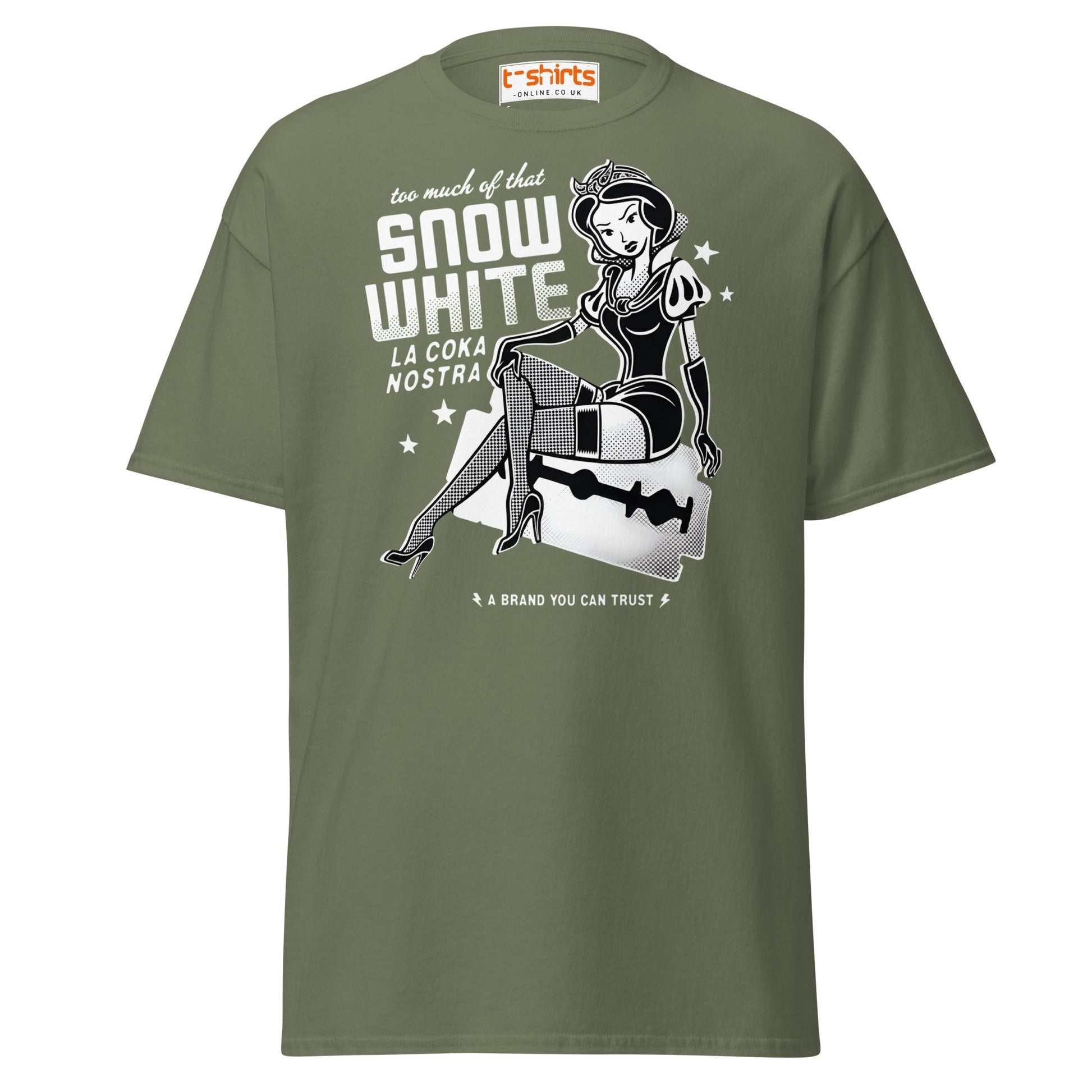 Too Much of That Snow White Funny Adult T-Shirt - Military Green - T-Shirts Online