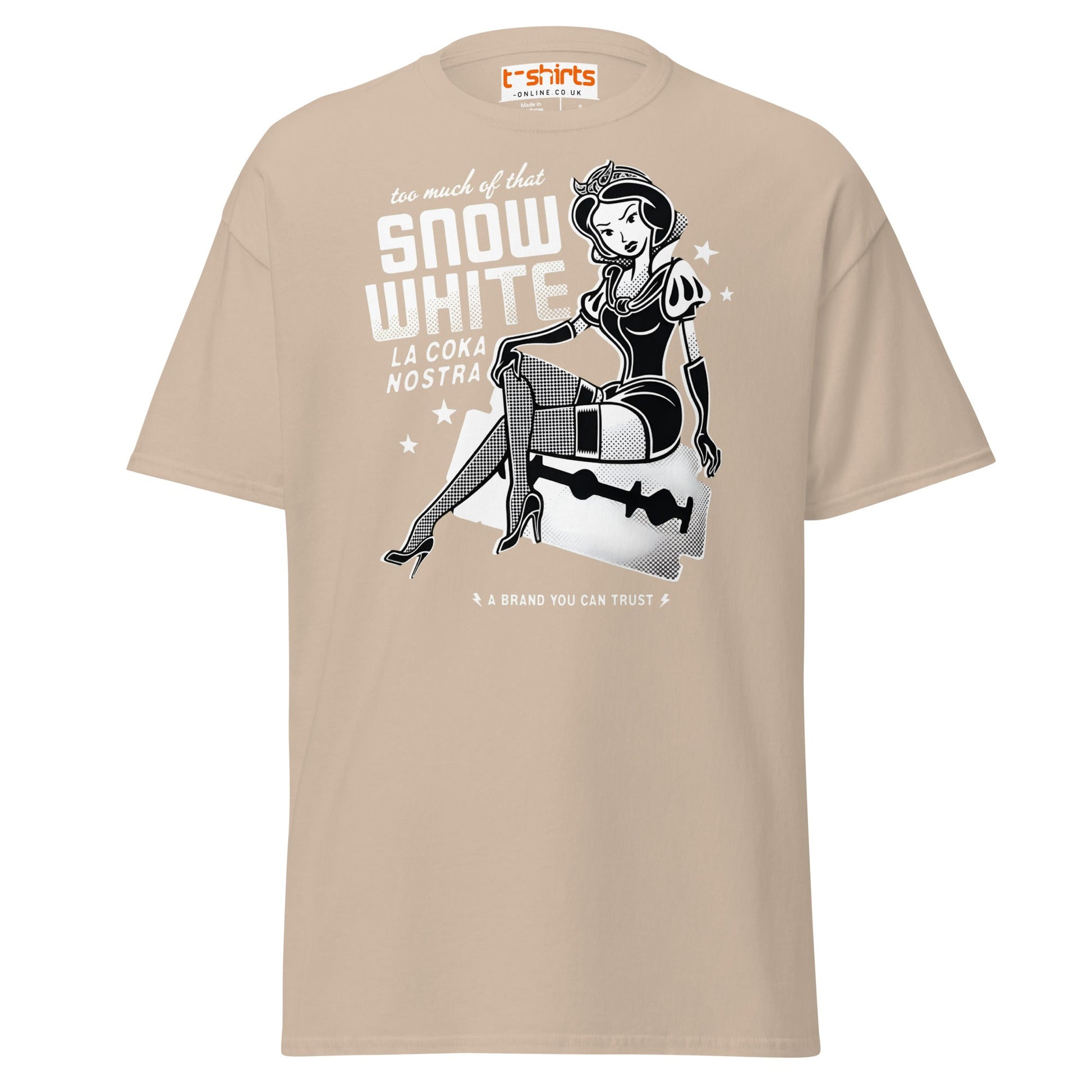 Too Much of That Snow White Funny Adult T-Shirt - Sand - T-Shirts Online