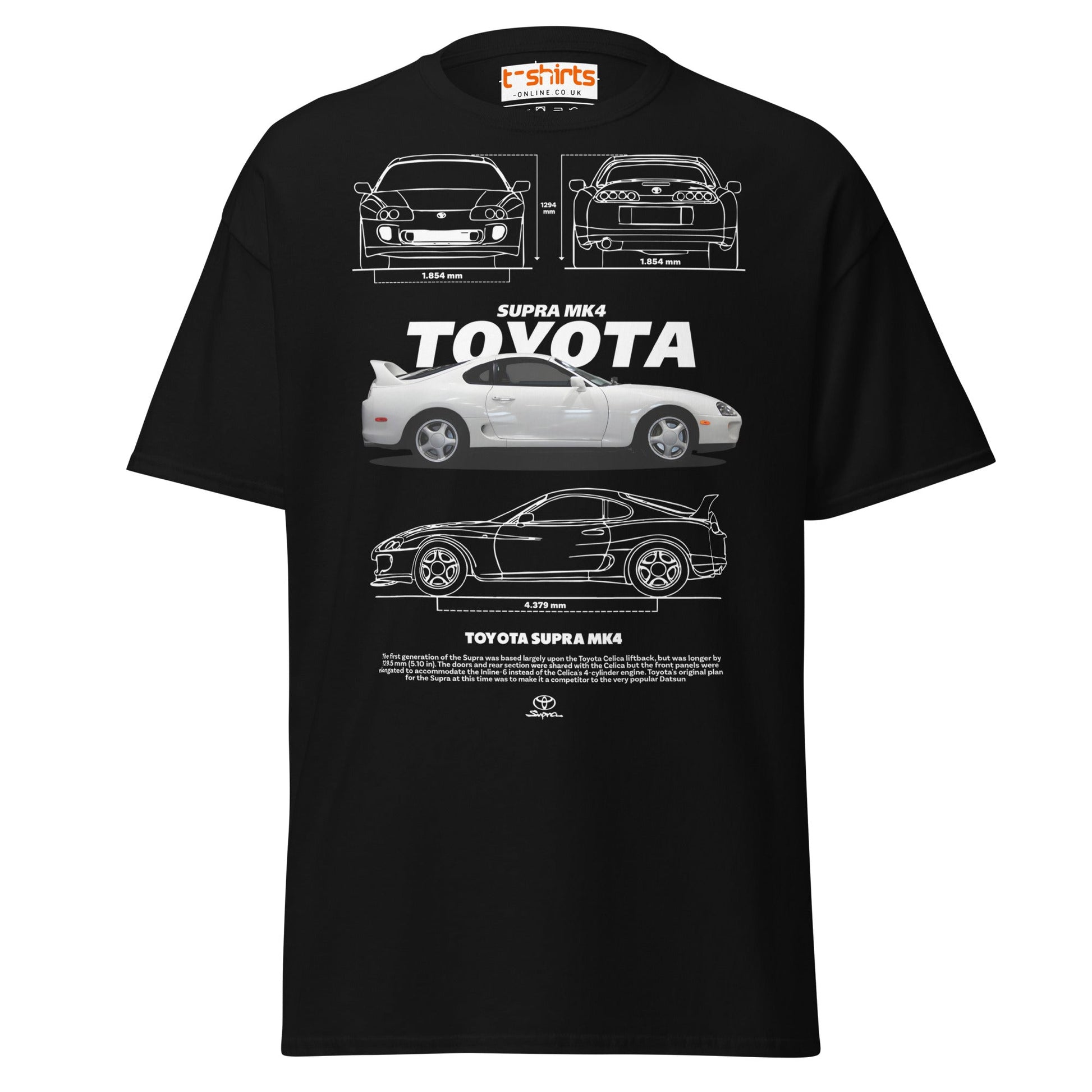 Toyota Supra MK4 T-Shirt – Classic JDM Car Blueprint Tee - Black - T-Shirts Online