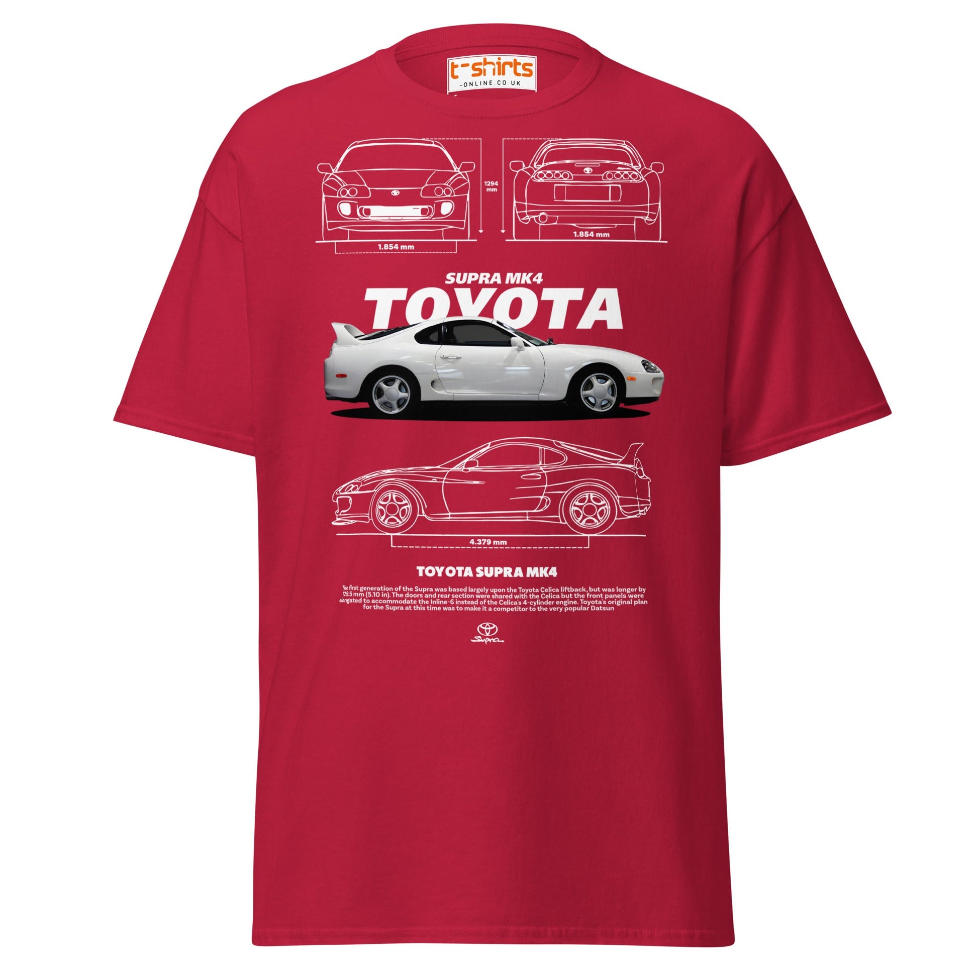 Toyota Supra MK4 T-Shirt – Classic JDM Car Blueprint Tee - Cardinal - T-Shirts Online