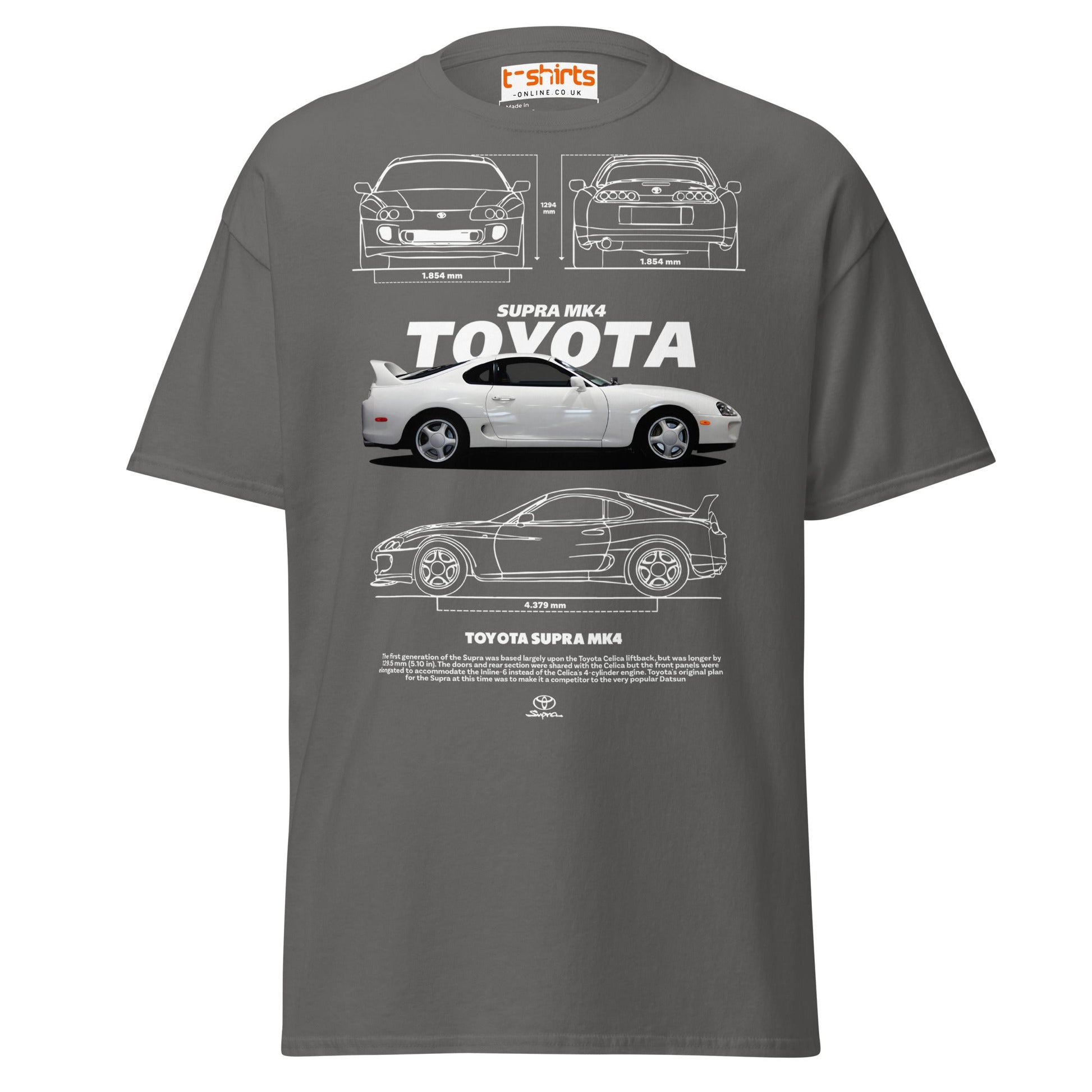 Toyota Supra MK4 T-Shirt – Classic JDM Car Blueprint Tee - Charcoal - T-Shirts Online
