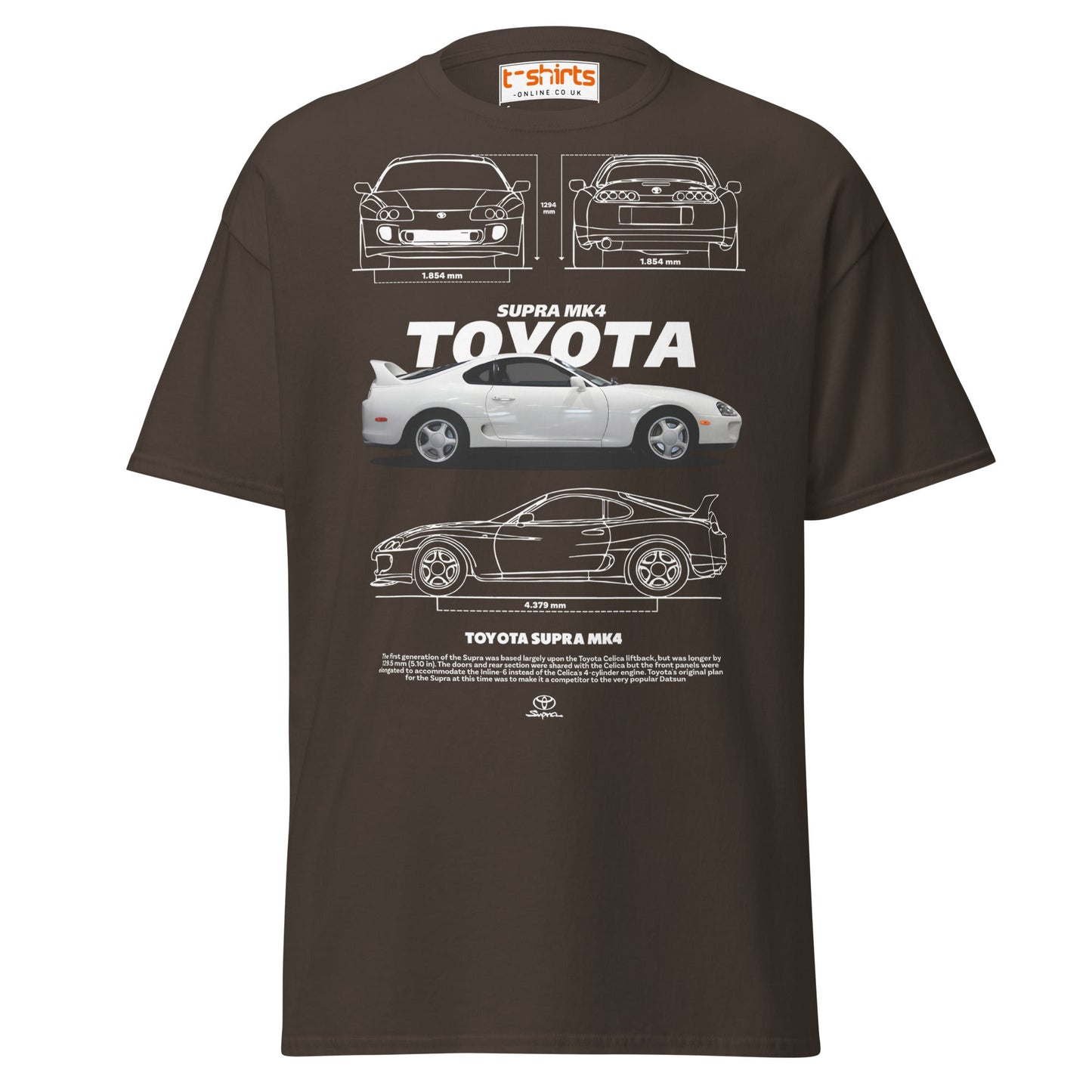 Toyota Supra MK4 T-Shirt – Classic JDM Car Blueprint Tee - Dark Chocolate - T-Shirts Online