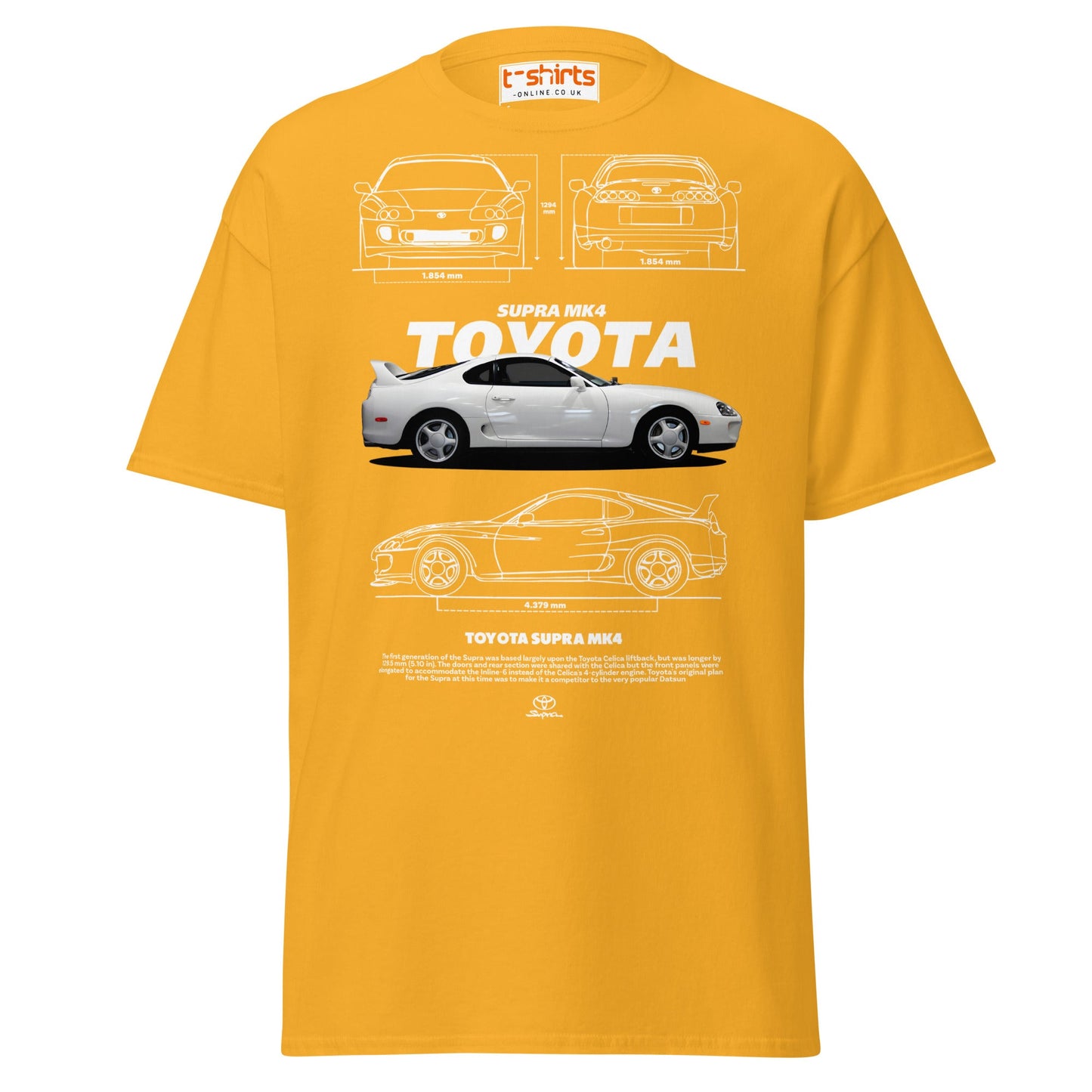Toyota Supra MK4 T-Shirt – Classic JDM Car Blueprint Tee - Gold - T-Shirts Online