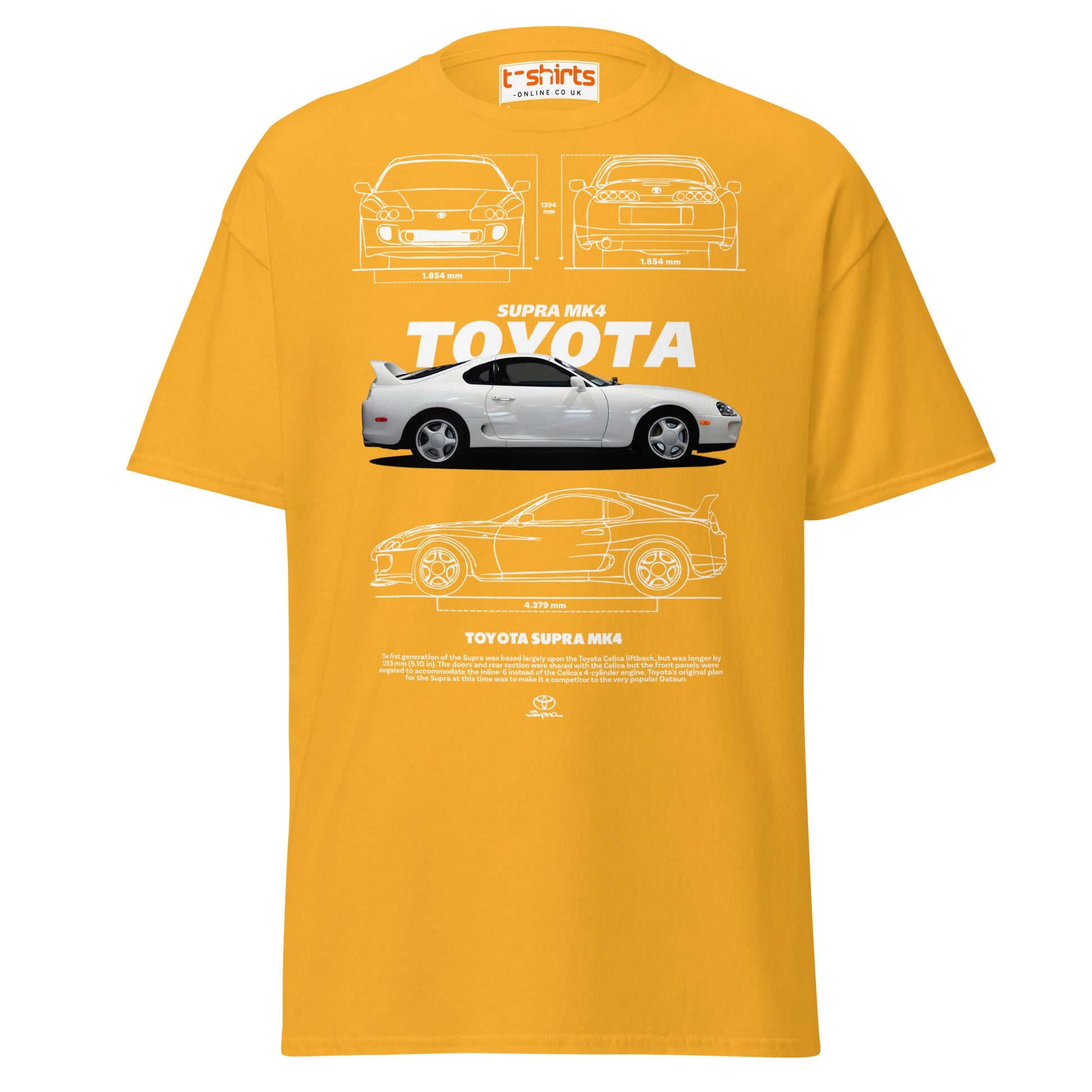 Toyota Supra MK4 T-Shirt – Classic JDM Car Blueprint Tee - Gold - T-Shirts Online