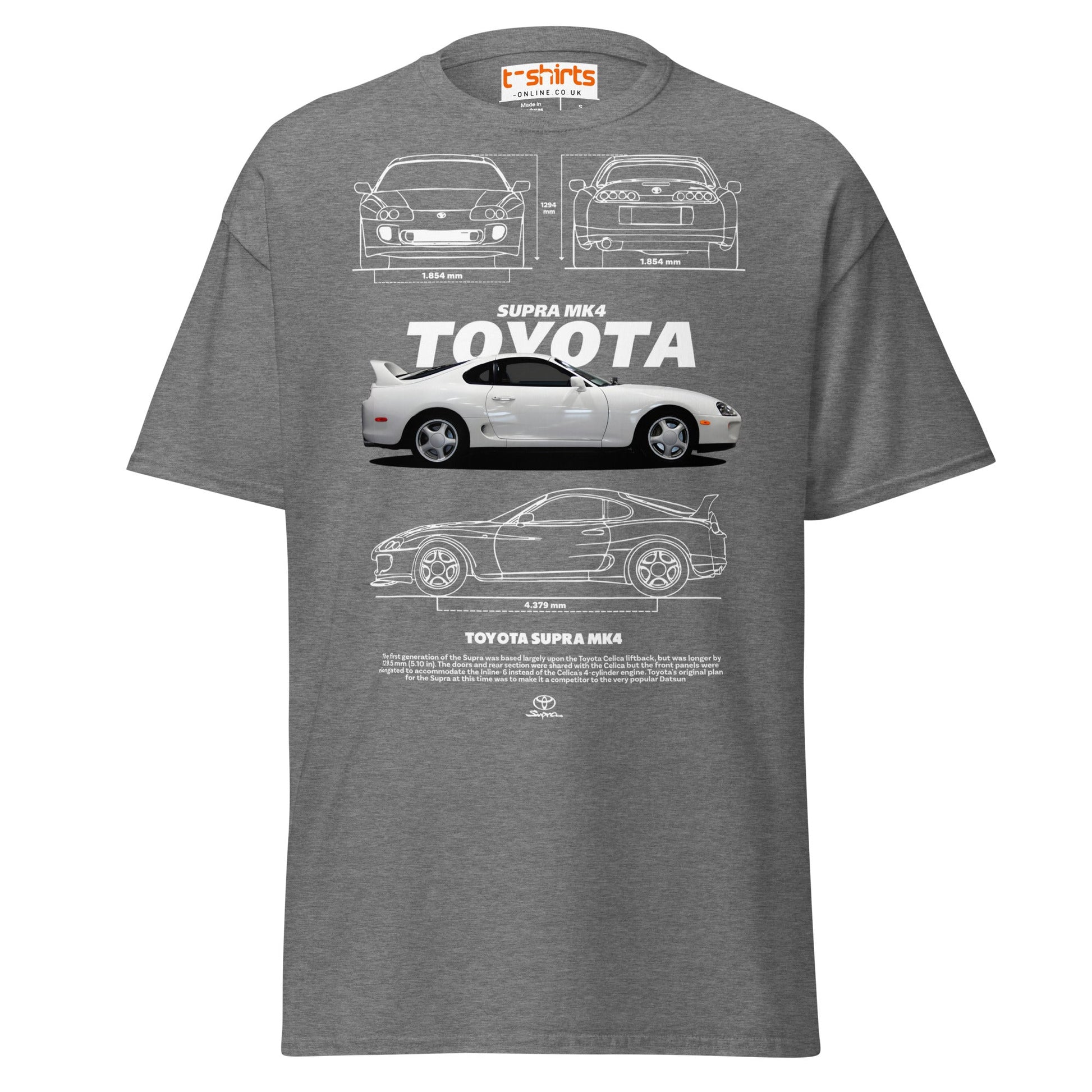 Toyota Supra MK4 T-Shirt – Classic JDM Car Blueprint Tee - Graphite Heather - T-Shirts Online