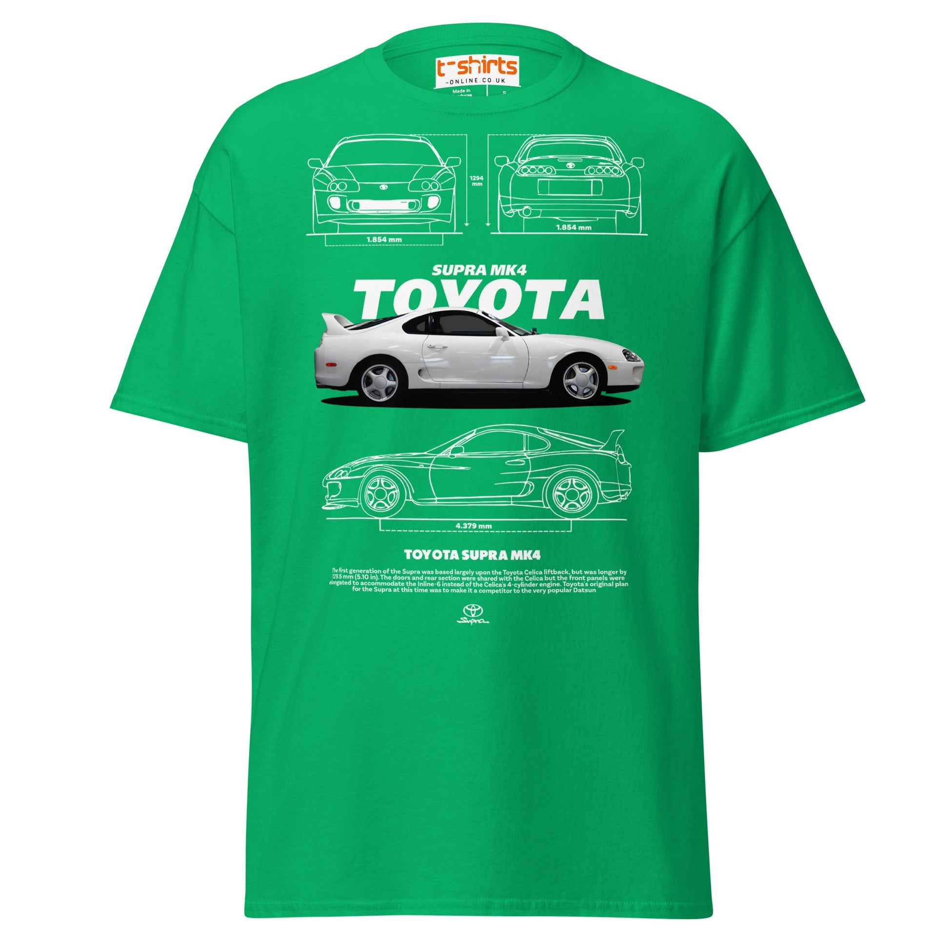 Toyota Supra MK4 T-Shirt – Classic JDM Car Blueprint Tee - Irish Green - T-Shirts Online