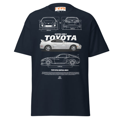 Toyota Supra MK4 T-Shirt – Classic JDM Car Blueprint Tee - Navy - T-Shirts Online