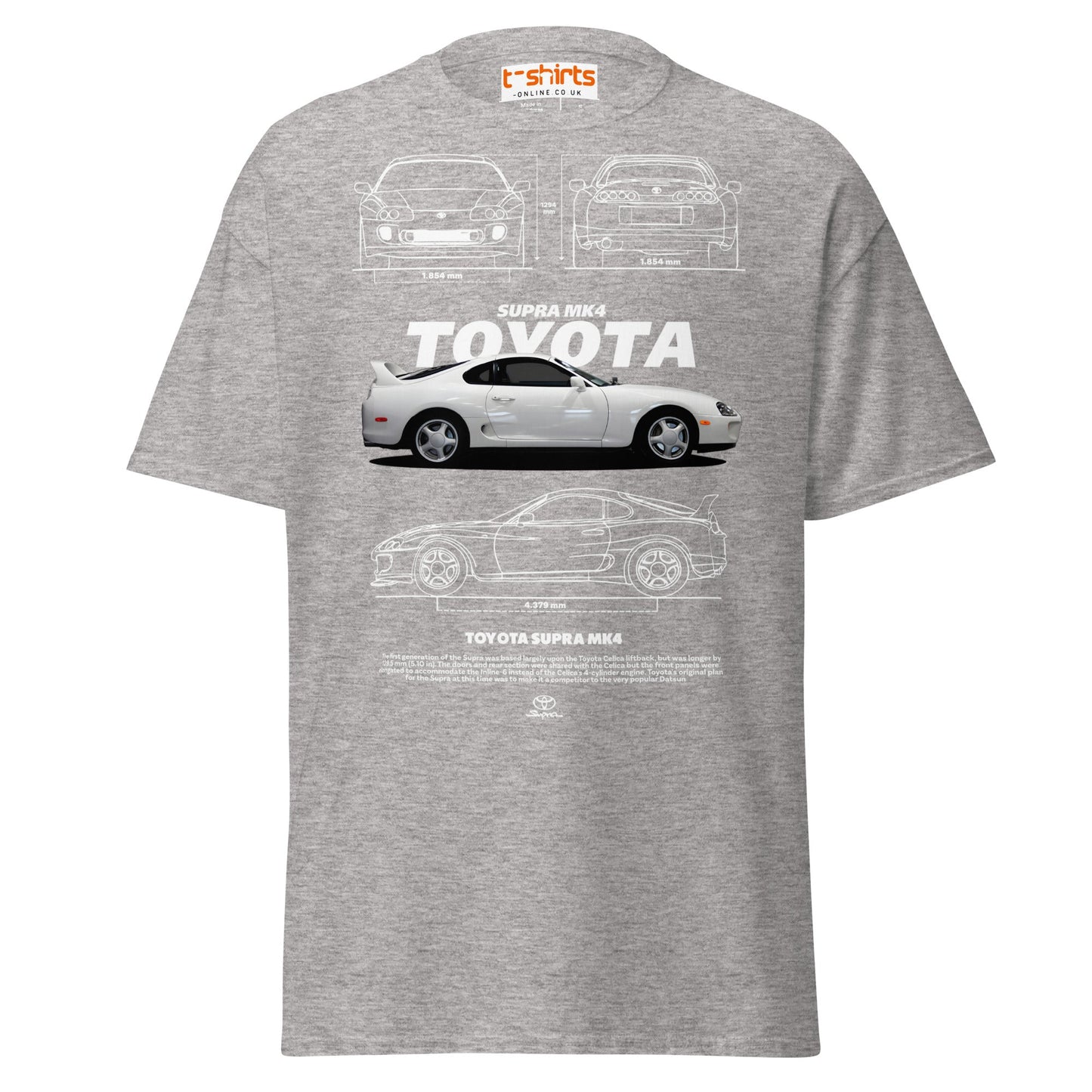Toyota Supra MK4 T-Shirt – Classic JDM Car Blueprint Tee - Sport Grey - T-Shirts Online
