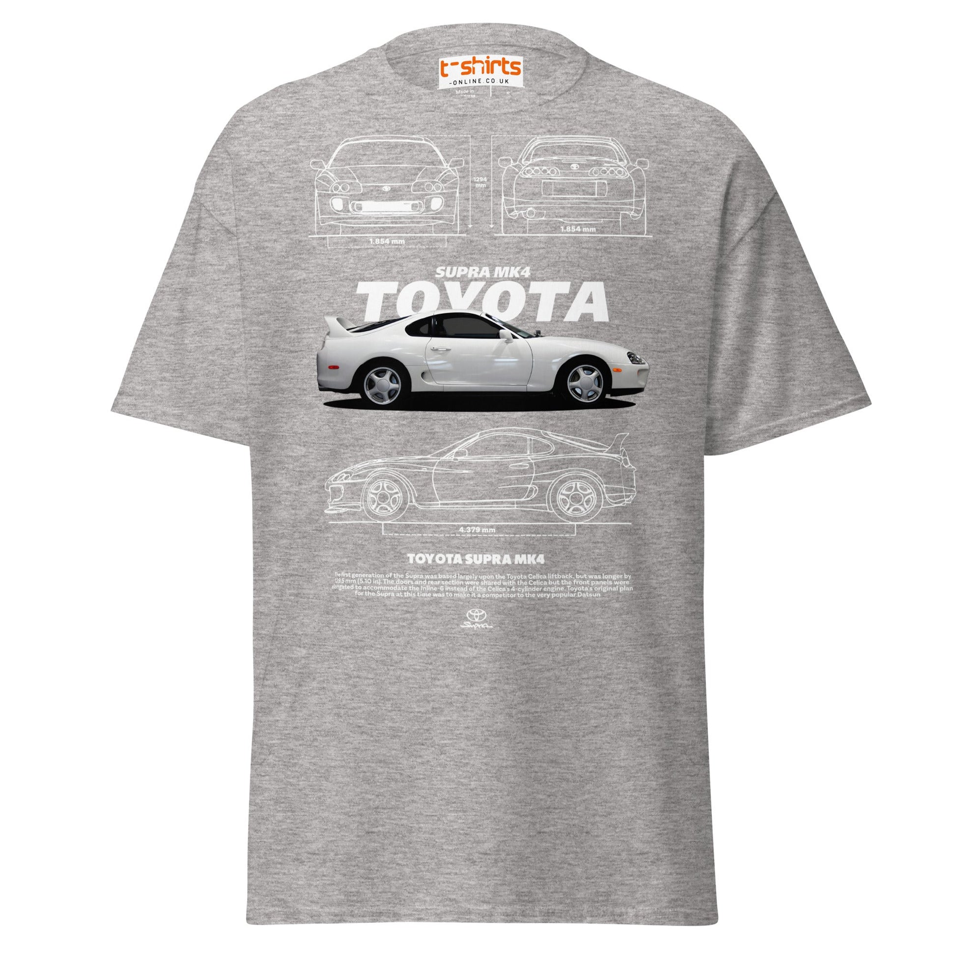 Toyota Supra MK4 T-Shirt – Classic JDM Car Blueprint Tee - Sport Grey - T-Shirts Online