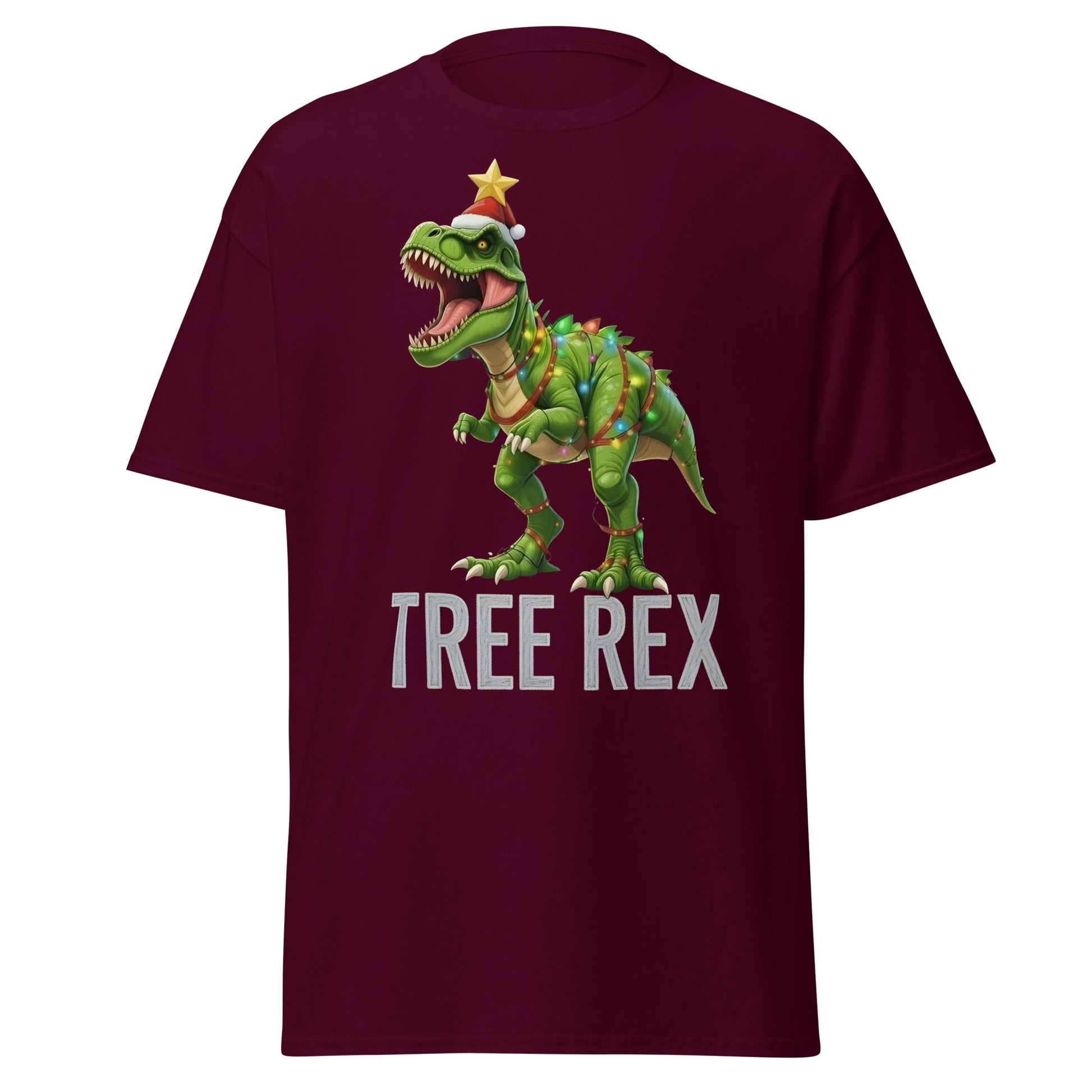 Tree Rex Christmas Shirt | Funny Dinosaur Holiday T-Shirt - Maroon - T-Shirts Online