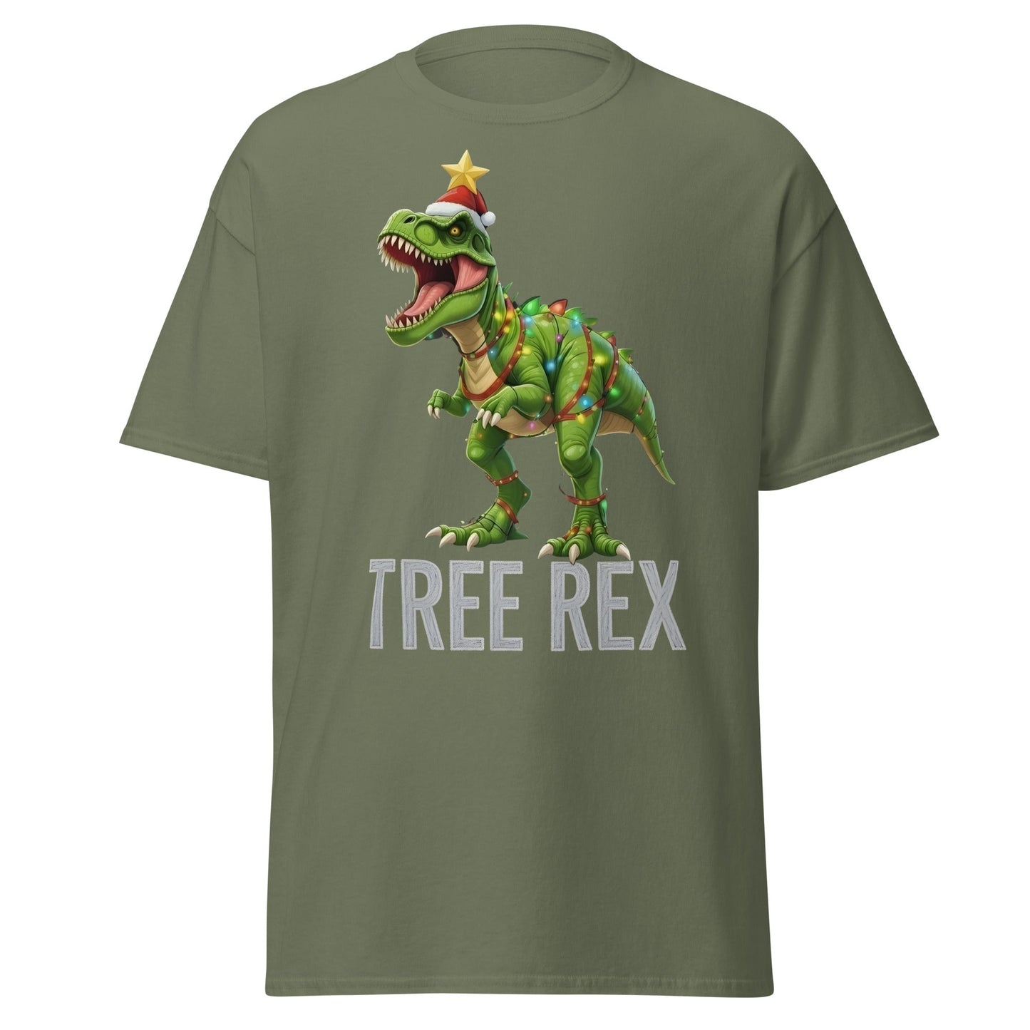 Tree Rex Christmas Shirt | Funny Dinosaur Holiday T-Shirt - Military Green - T-Shirts Online