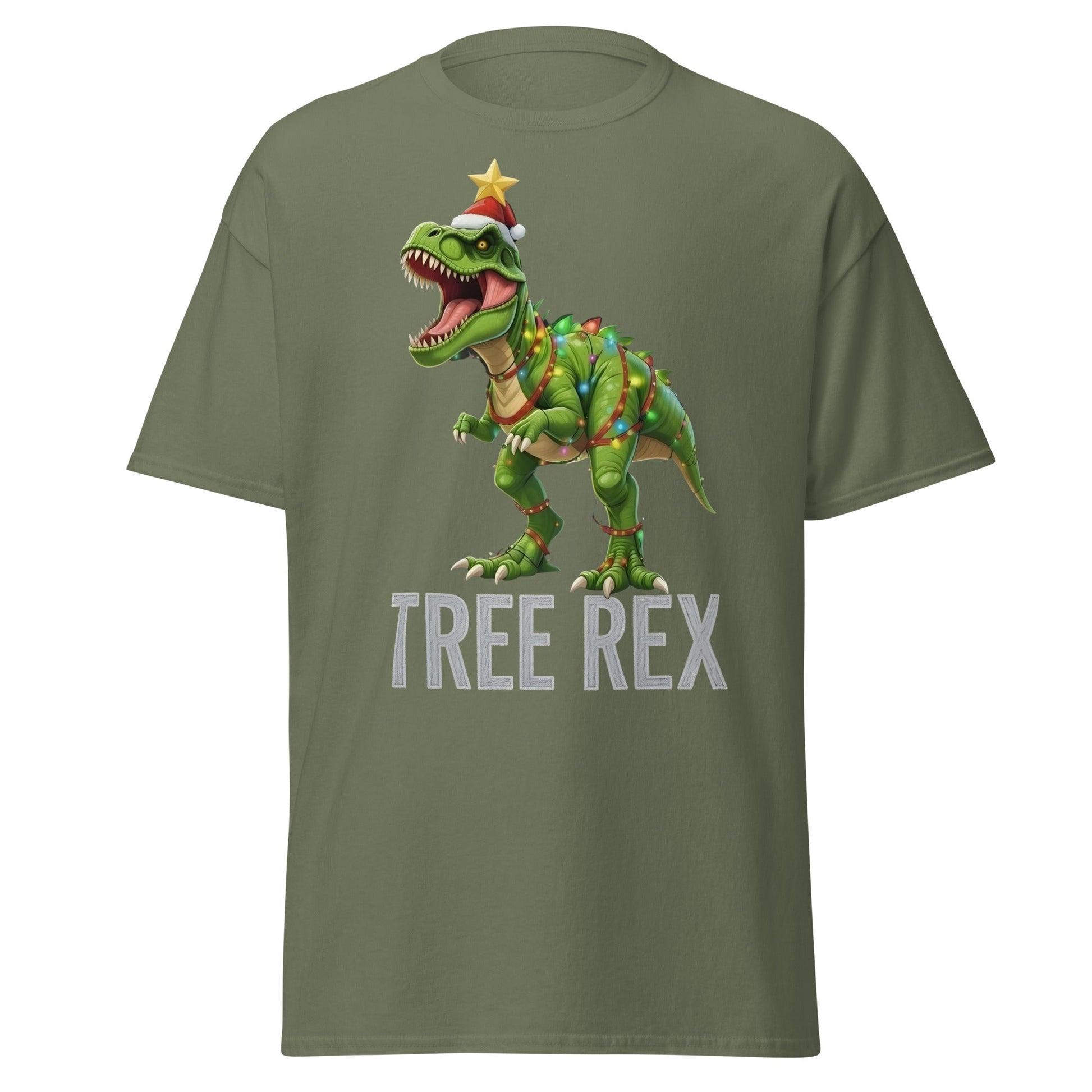 Tree Rex Christmas Shirt | Funny Dinosaur Holiday T-Shirt - Military Green - T-Shirts Online