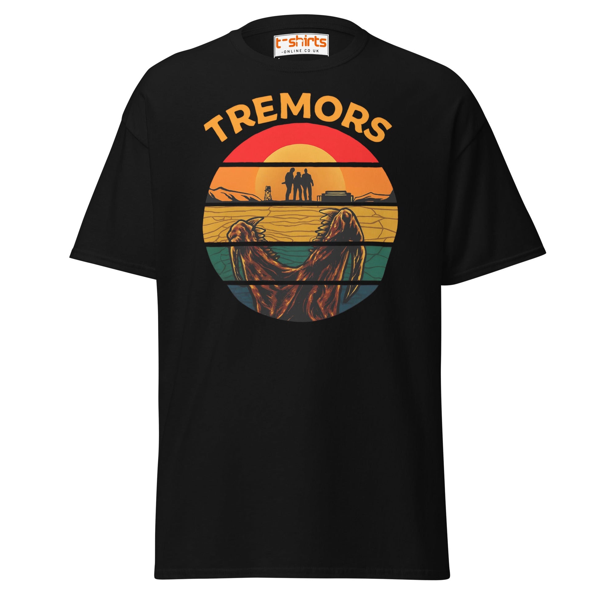 Tremors T-Shirt – Retro Sunset Graboid Movie Monster Tee - Black - T-Shirts Online